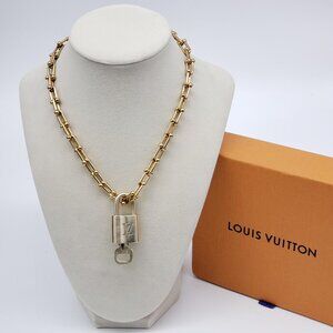 Authentic Louis Vuitton Gold Lock w/ Unbranded Horse Shoe Stainless Steel Chain